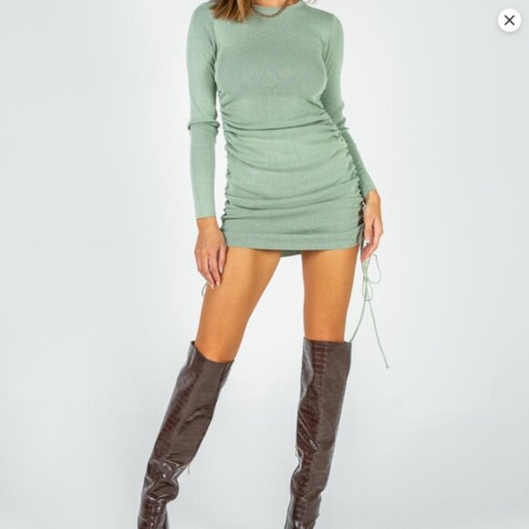 Lioness Military Minds Sage Green Ruched Sides Sweater Dress Size XS - Picture 2 of 10